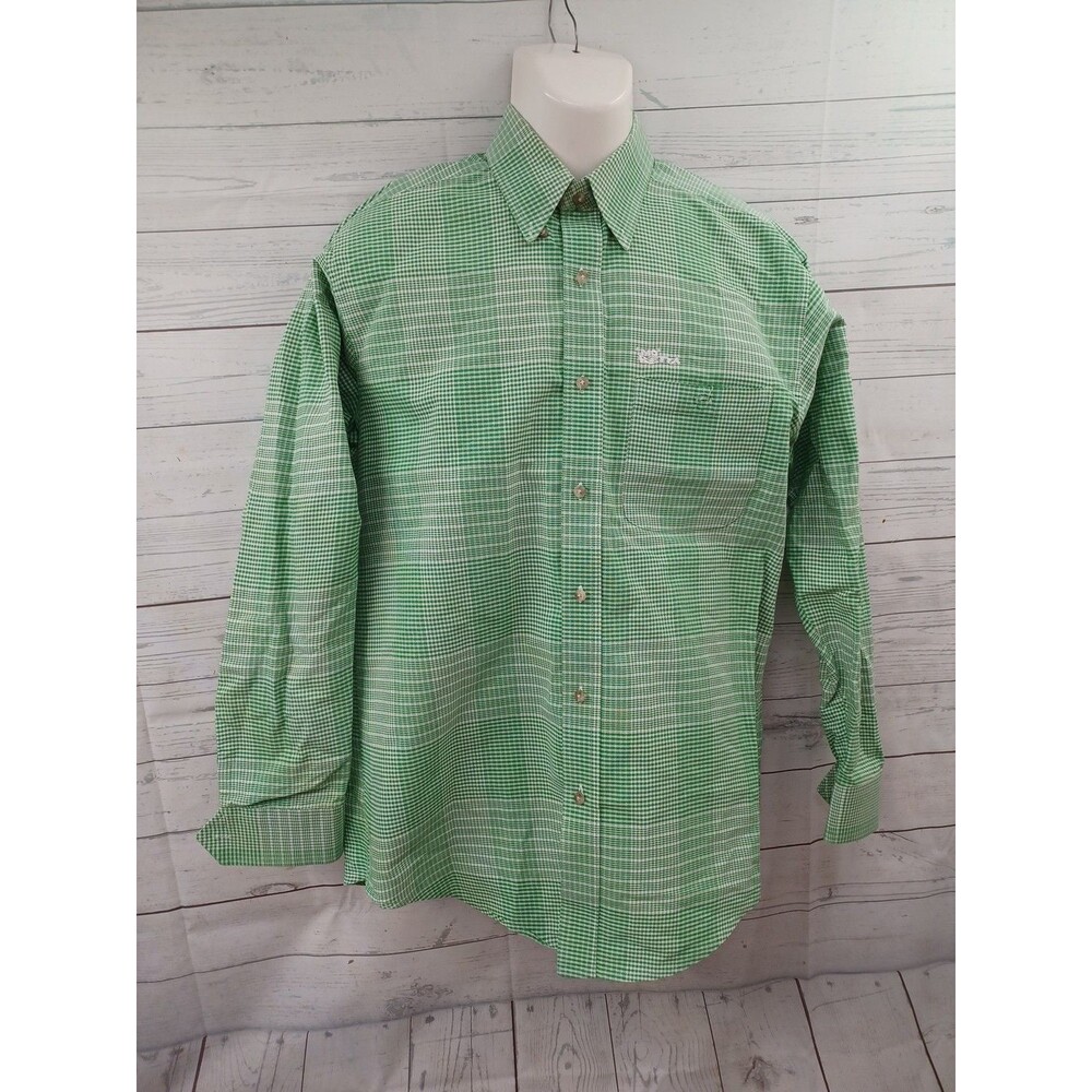 Mo Betta Men's Long Sleeve Shirt Button Up Green White Check Size 16